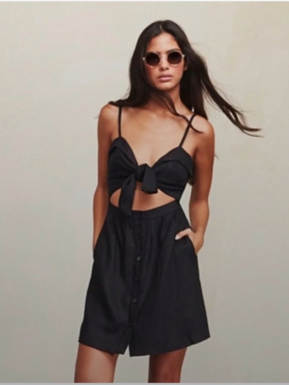 Reformation Miramar Tie-Front Cutout Mini Dress Black Women's 0